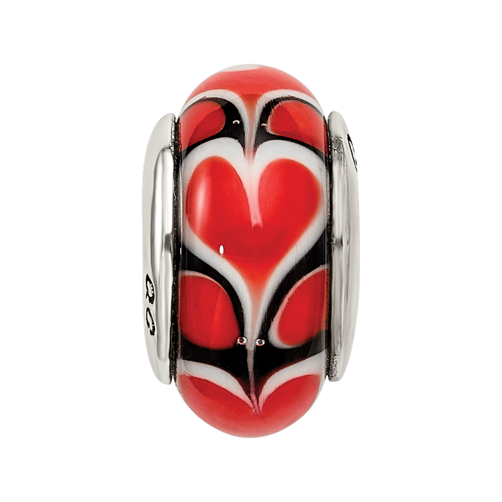 Sterling Silver Reflections Red Heart Hand-blown Glass Bead