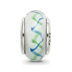 Sterling Silver Reflections Green/Blue Hand-blown Glass Bead