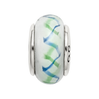 Sterling Silver Reflections Green/Blue Hand-blown Glass Bead