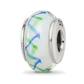 Sterling Silver Reflections Green/Blue Hand-blown Glass Bead