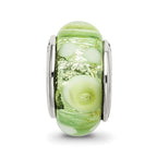 Sterling Silver Reflections Green/White Hand-blown Glass Bead