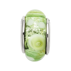 Sterling Silver Reflections Green/White Hand-blown Glass Bead