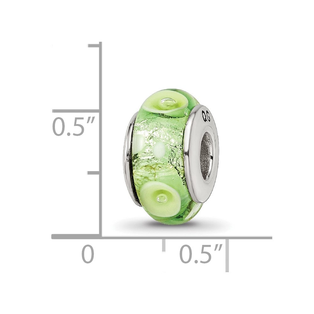 Sterling Silver Reflections Green/White Hand-blown Glass Bead
