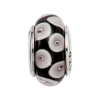 Sterling Silver Reflections Black/Grey Hand-blown Glass Bead