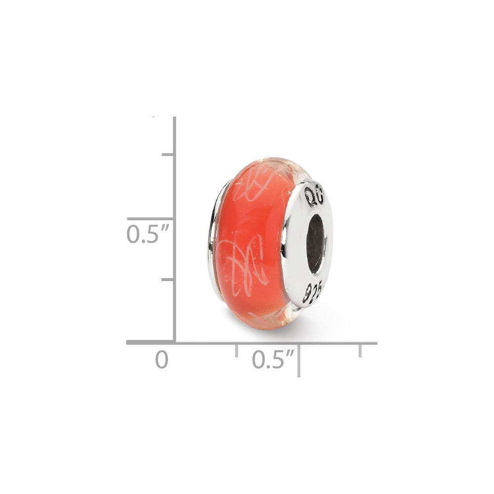 Sterling Silver Reflections Orange/White Scribbles Hand-blown Glass Bead