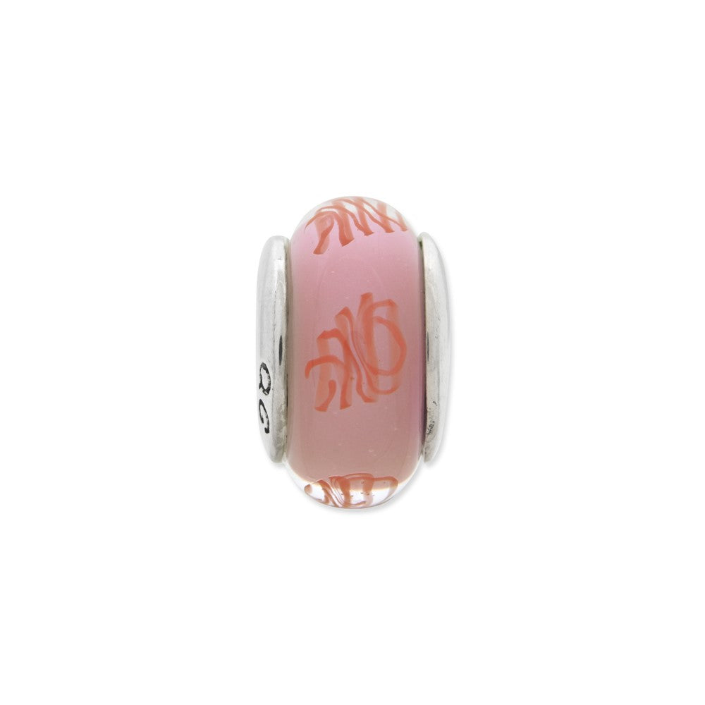Sterling Silver Reflections Pink/Red Scribbles Hand-blown Glass Bead