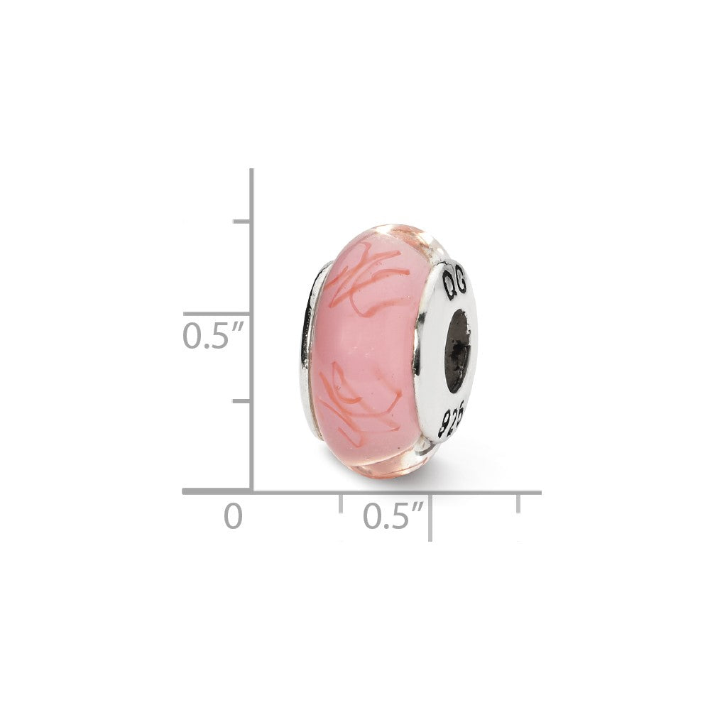 Sterling Silver Reflections Pink/Red Scribbles Hand-blown Glass Bead