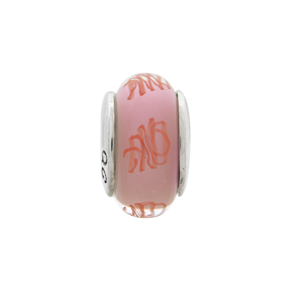 Sterling Silver Reflections Pink/Red Scribbles Hand-blown Glass Bead
