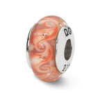 Sterling Silver Reflections Pink/Red Swirl Hand-blown Glass Bead