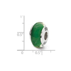 Sterling Silver Reflections Green/White Scribbles Hand-blown Glass Bead