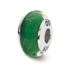 Sterling Silver Reflections Green/White Scribbles Hand-blown Glass Bead