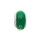 Sterling Silver Reflections Green/White Scribbles Hand-blown Glass Bead