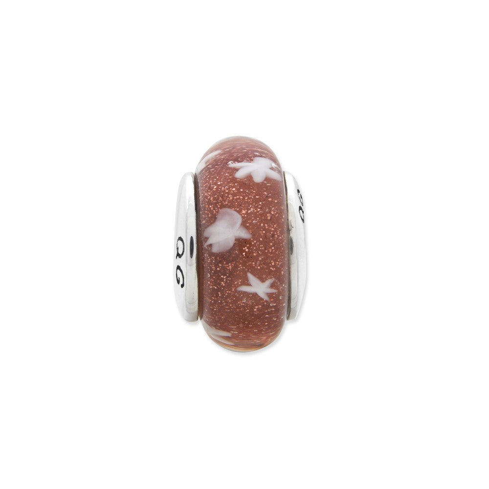 Sterling Silver Reflections Red/White Stars Hand-blown Glass Bead