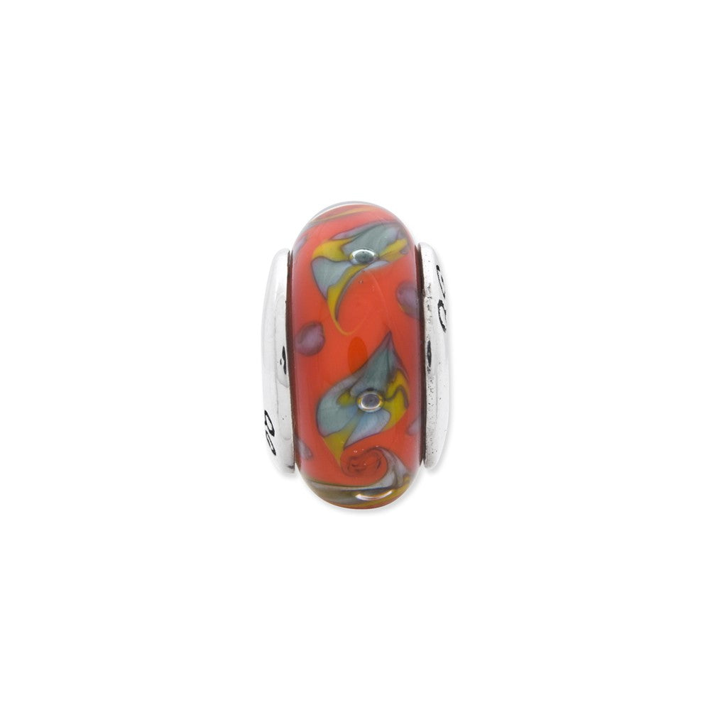 Sterling Silver Reflections Red/Teal Swirl Hand-blown Glass Bead