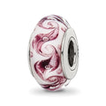 Sterling Silver Reflections White/Mauve Swirl Hand-blown Glass Bead