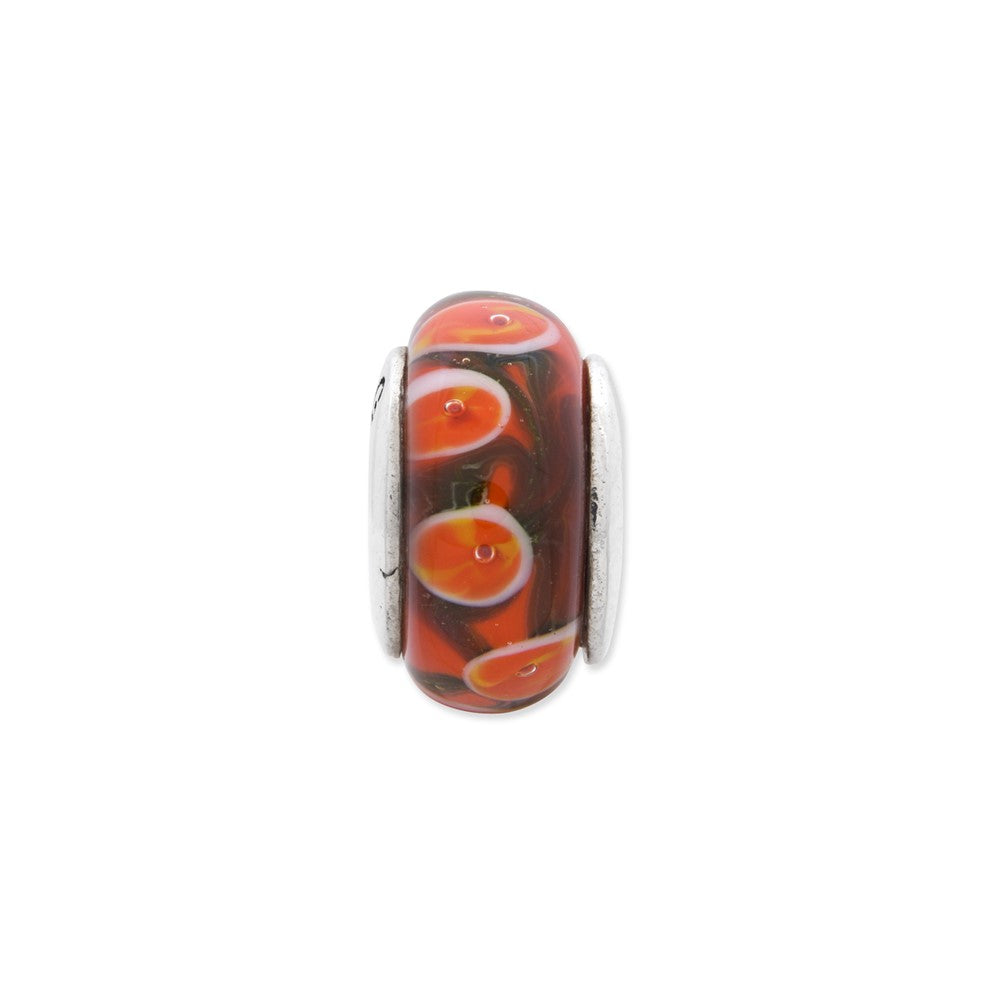 Sterling Silver Reflections Red/Orange Hand-blown Glass Bead