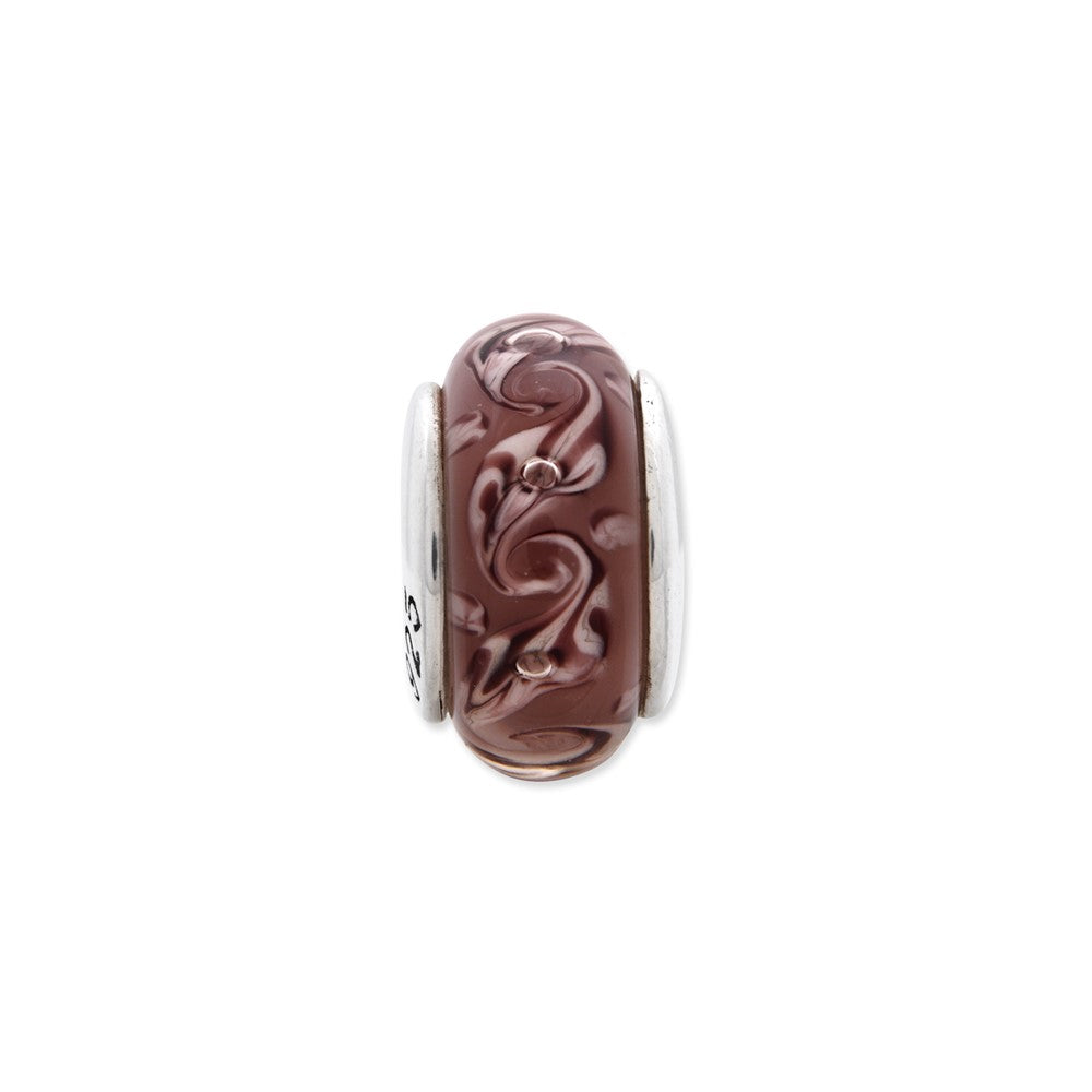 Sterling Silver Reflections Purple Swirl Hand-blown Glass Bead