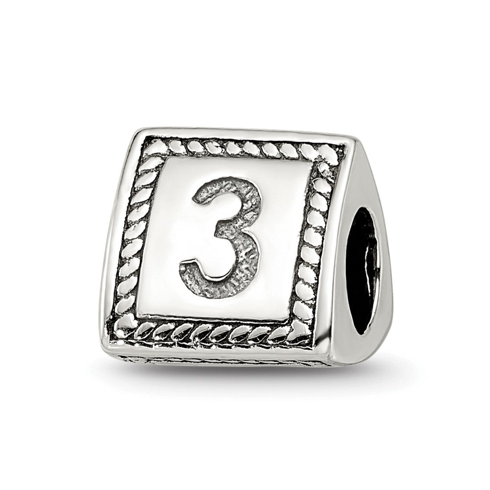 Sterling Silver Reflections Number 3 Triangle Block Bead