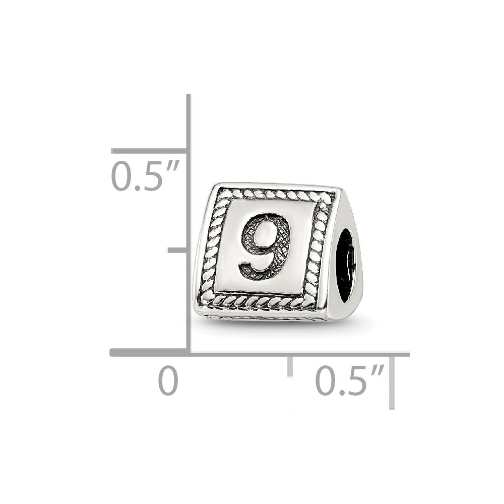 Sterling Silver Reflections Number 9 Triangle Block Bead