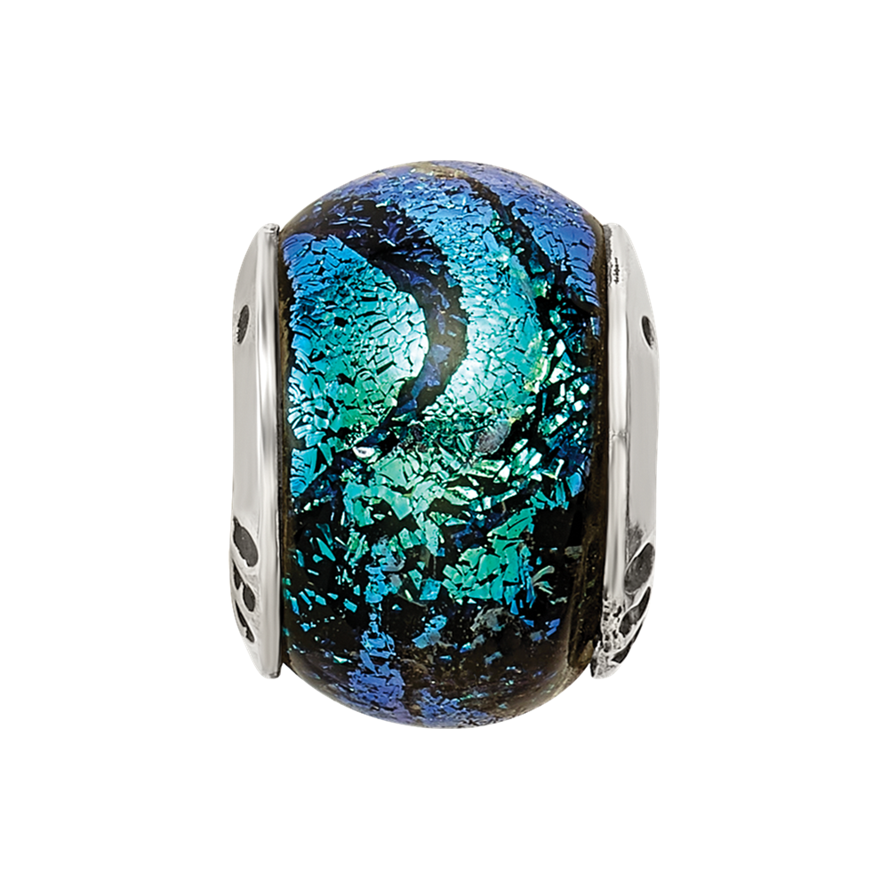 Sterling Silver Reflections Green Dichroic Glass Bead