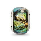 Sterling Silver Reflections Green Dichroic Glass Bead