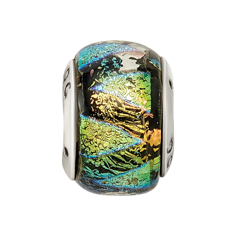 Sterling Silver Reflections Green Dichroic Glass Bead