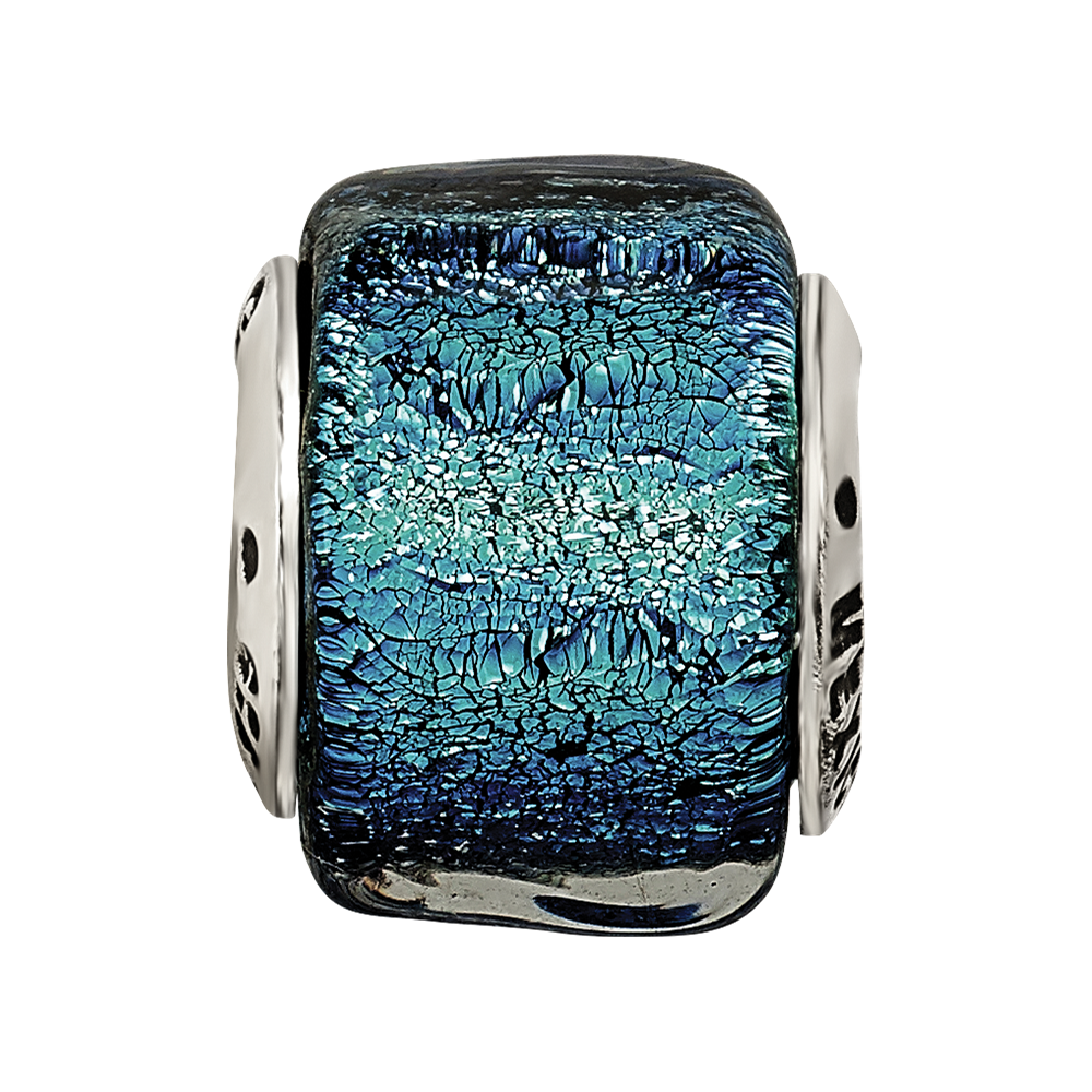 Sterling Silver Reflections Blue Dichroic Glass Bead