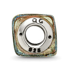 Sterling Silver Reflections Orange Dichroic Glass Square Bead