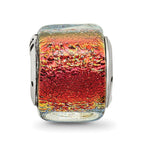Sterling Silver Reflections Orange Dichroic Glass Square Bead