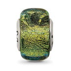Sterling Silver Reflections Yellow Dichroic Glass Square Bead