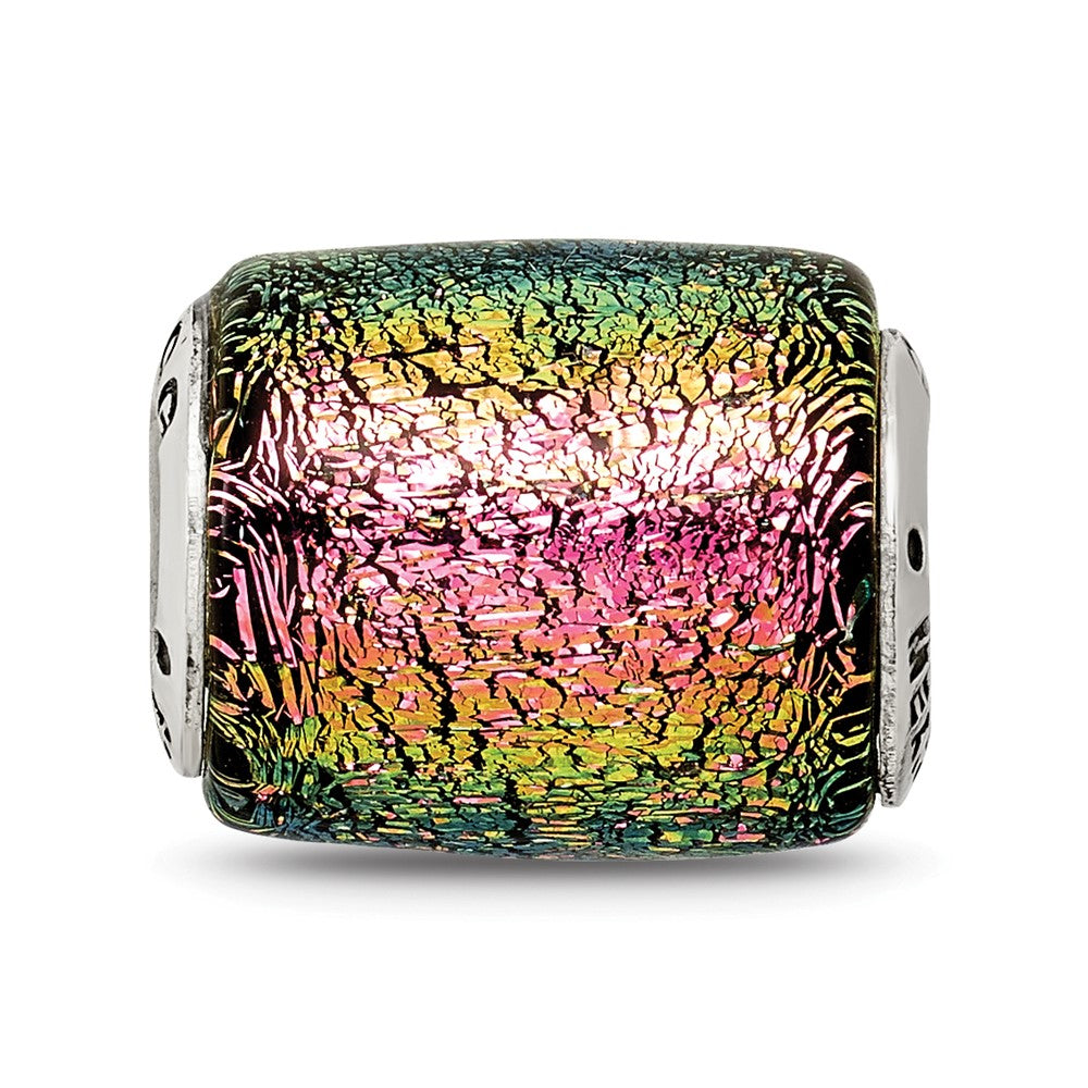 Sterling Silver Reflections Purple Dichroic Glass Barrel Bead