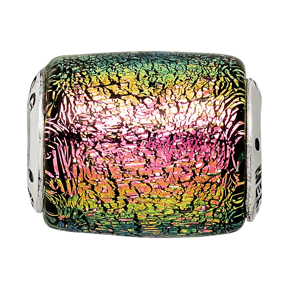 Sterling Silver Reflections Purple Dichroic Glass Barrel Bead