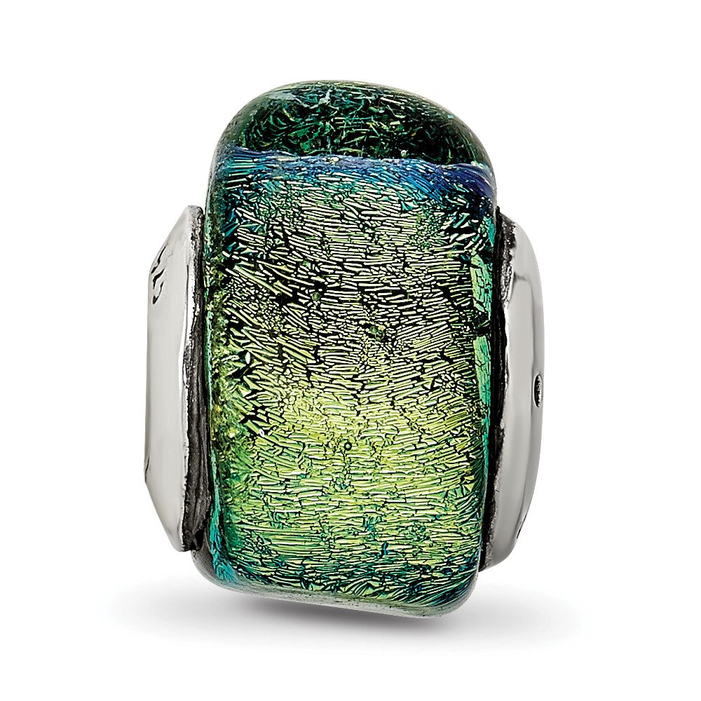 Sterling Silver Reflections Yellow Dichroic Glass Triangle Bead