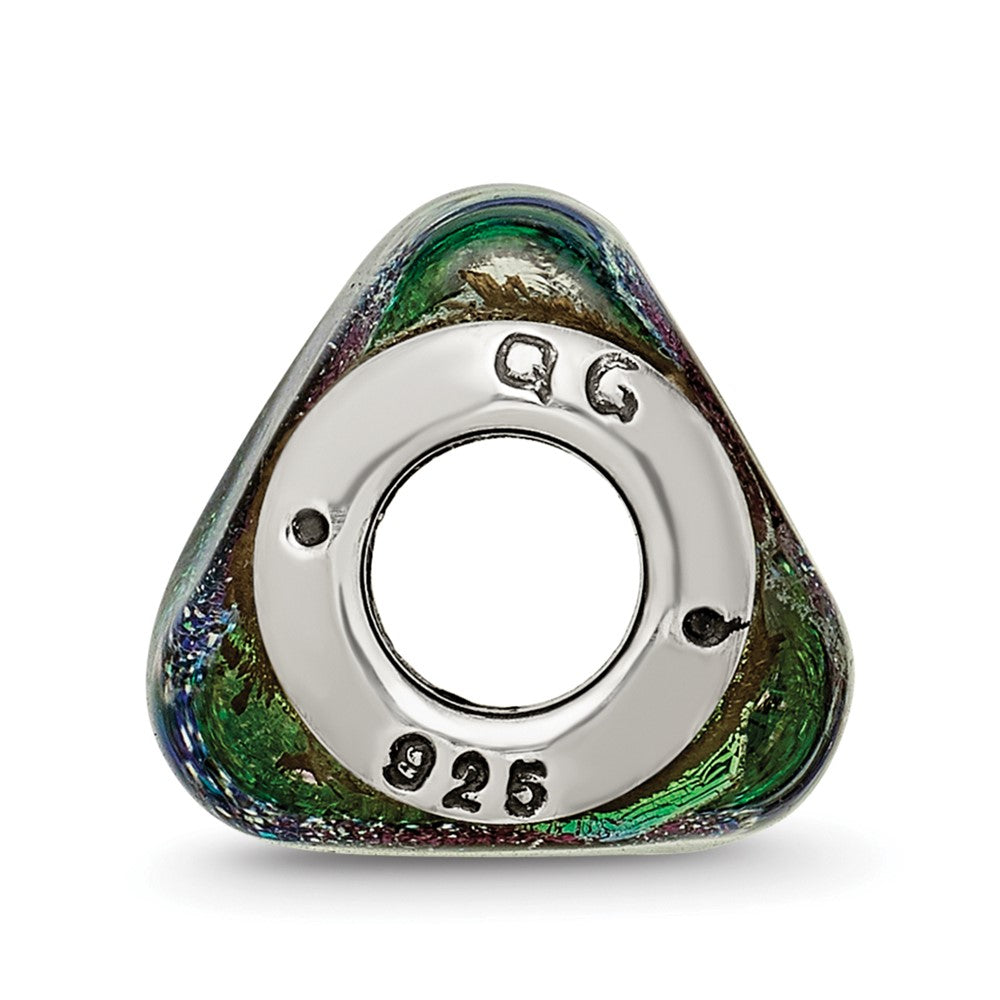 Sterling Silver Reflections Green Dichroic Glass Triangle Bead