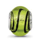Sterling Silver Reflections Green/Black Italian Murano Bead