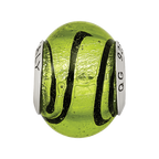 Sterling Silver Reflections Green/Black Italian Murano Bead