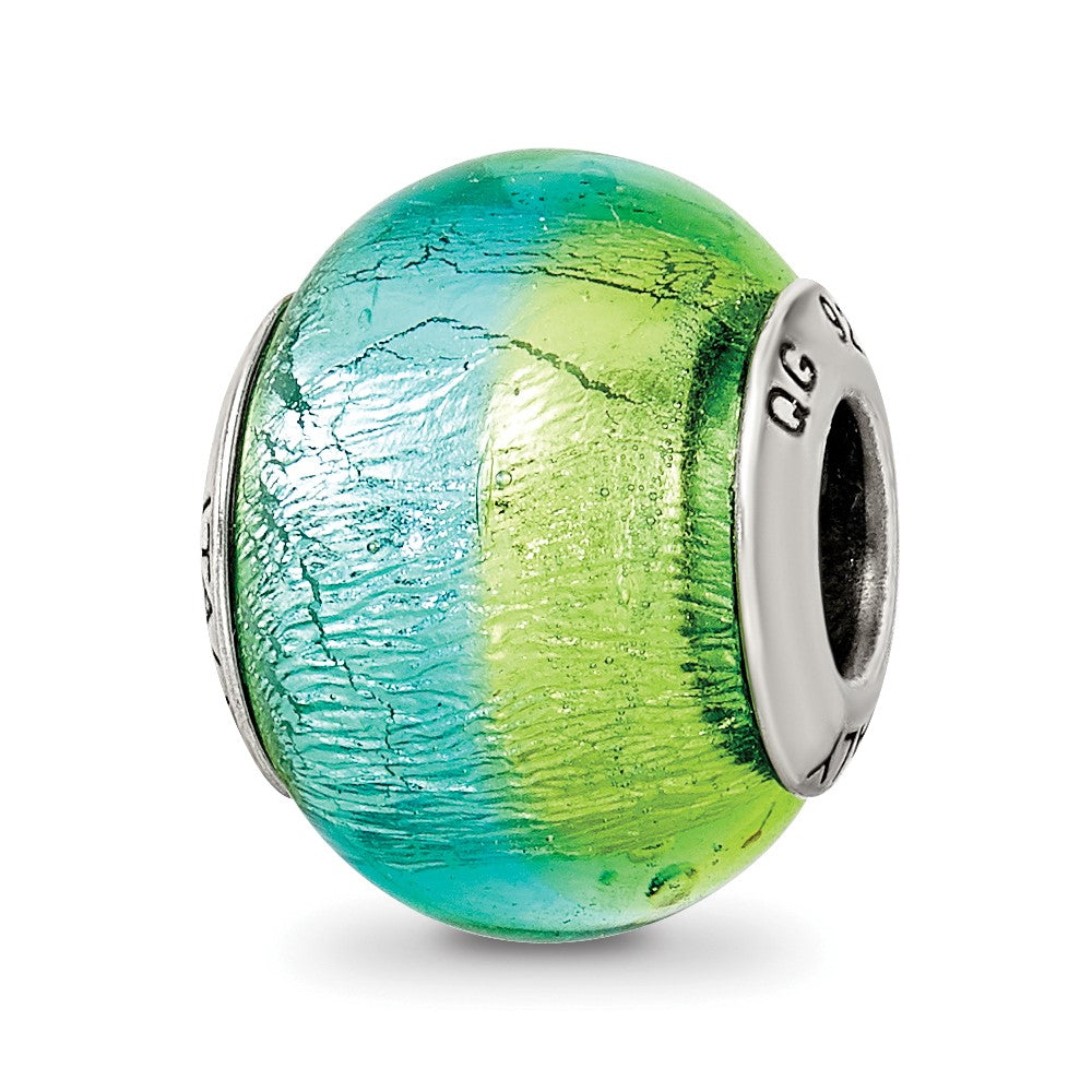 Sterling Silver Reflections Green/Blue Italian Murano Bead