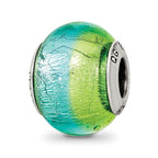 Sterling Silver Reflections Green/Blue Italian Murano Bead
