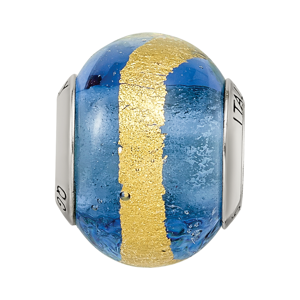 Sterling Silver Reflections Blue/Gold Italian Murano Bead