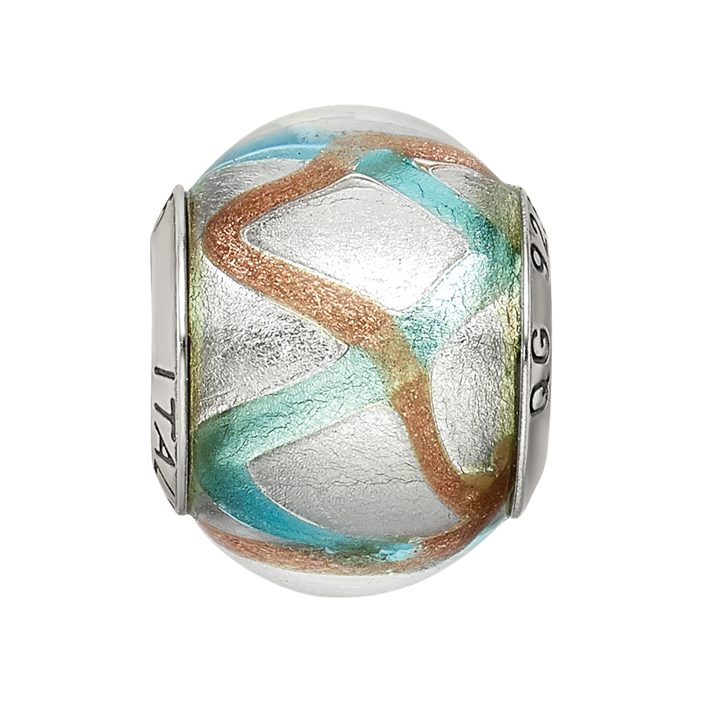 Sterling Silver Reflections Silver/Gold/Blue Italian Murano Bead