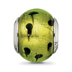 Sterling Silver Reflections Green/Black Italian Murano Bead