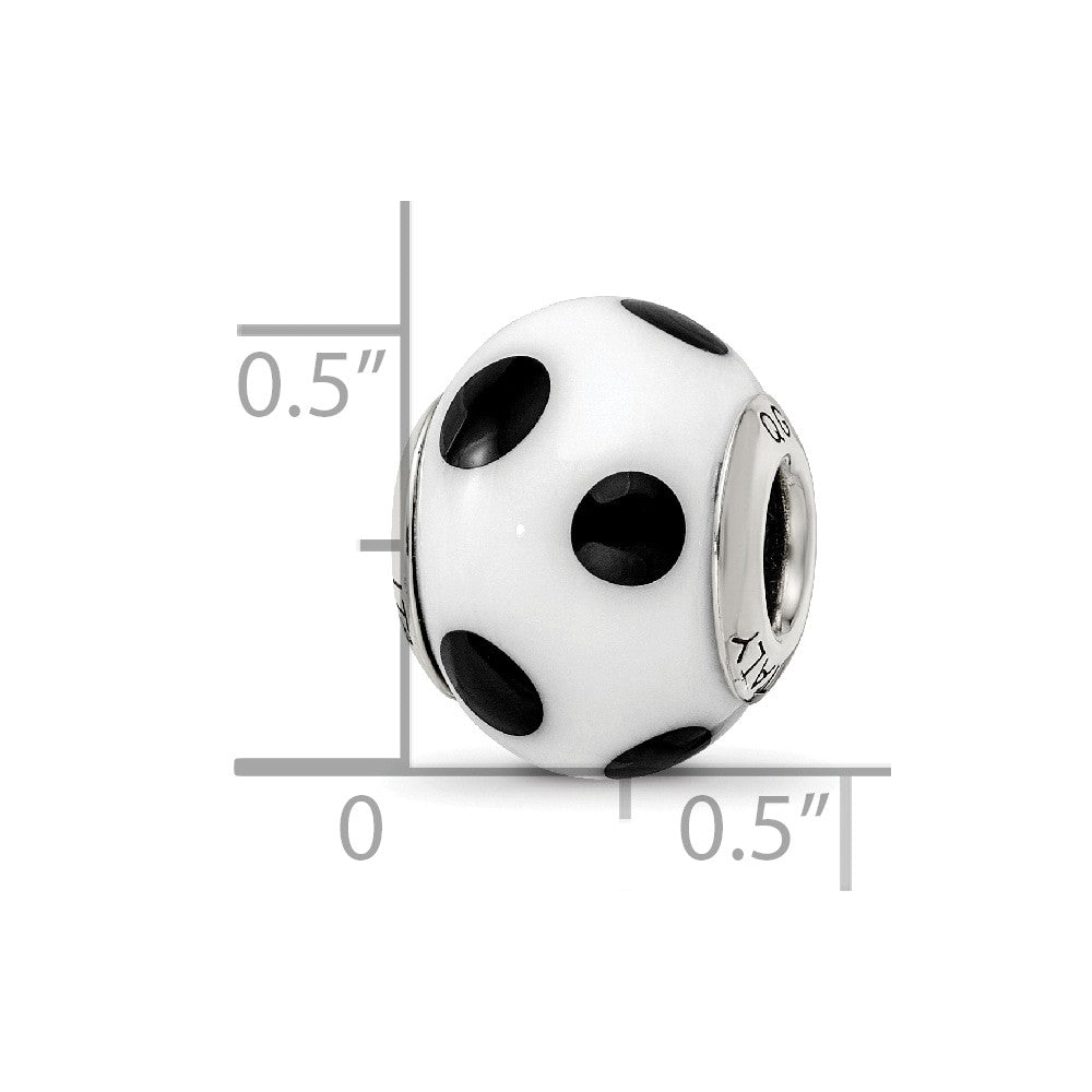 Sterling Silver Reflections White/Black Italian Murano Bead