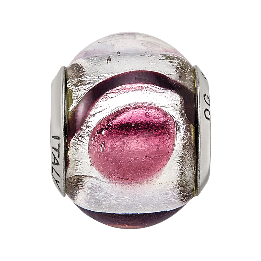 Sterling Silver Reflections White/Lavender/Blck Italian Murano Bead