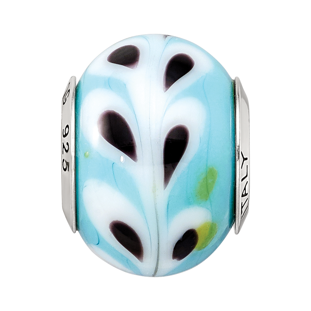 Sterling Silver Reflections Lt. Blue/White/Black Italian Murano Bead