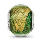 Sterling Silver Reflections Green/Gold Italian Murano Bead