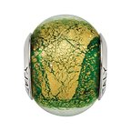 Sterling Silver Reflections Green/Gold Italian Murano Bead