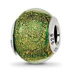 Sterling Silver Reflections Green/Gold Italian Murano Bead