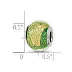 Sterling Silver Reflections Green/Gold Italian Murano Bead