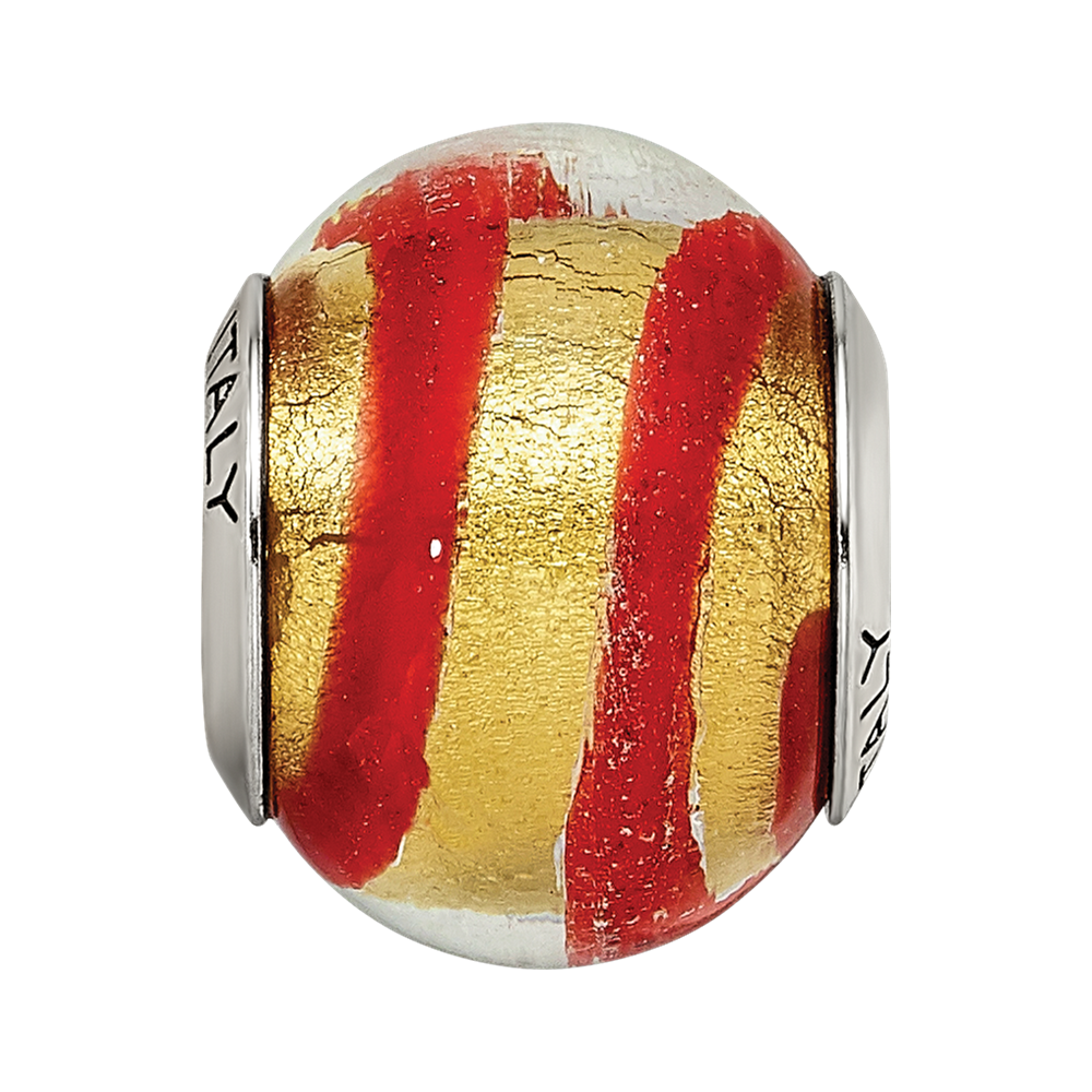 Sterling Silver Reflections Gold/Red Italian Murano Bead