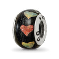 Sterling Silver Reflections Orange/Green Hearts Dichroic Glass Bead